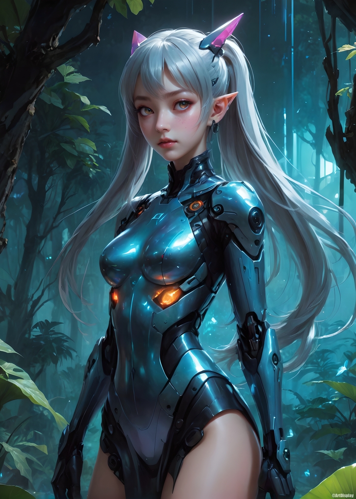 Cyber Woman With Forest Background