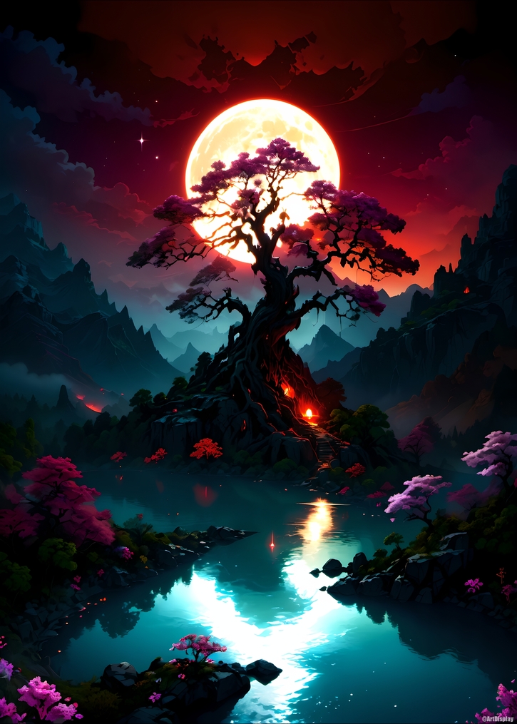 Big Tree with Red Moon