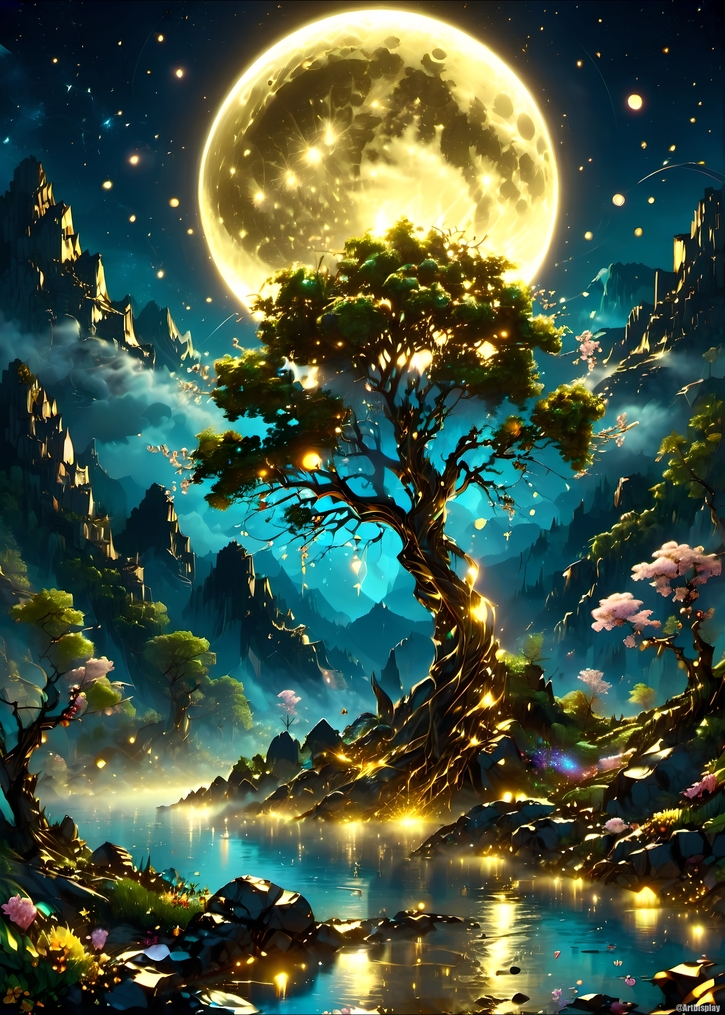 Magical Golden Tree and Moon